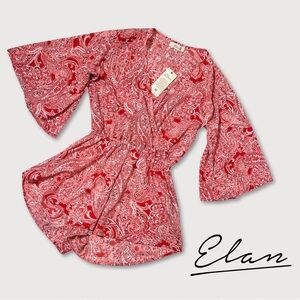Elan Red Paisley Print Silky Romper